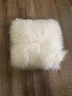 Plush Curly Sheepskin Accent Pillow in Cream